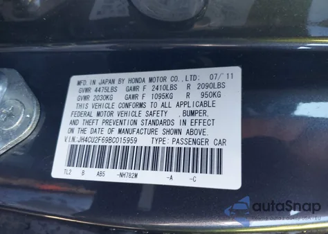 2011 Acura Tsx 2.4 z USA, uszkodzony, nr VIN JH4CU2F69BC015959